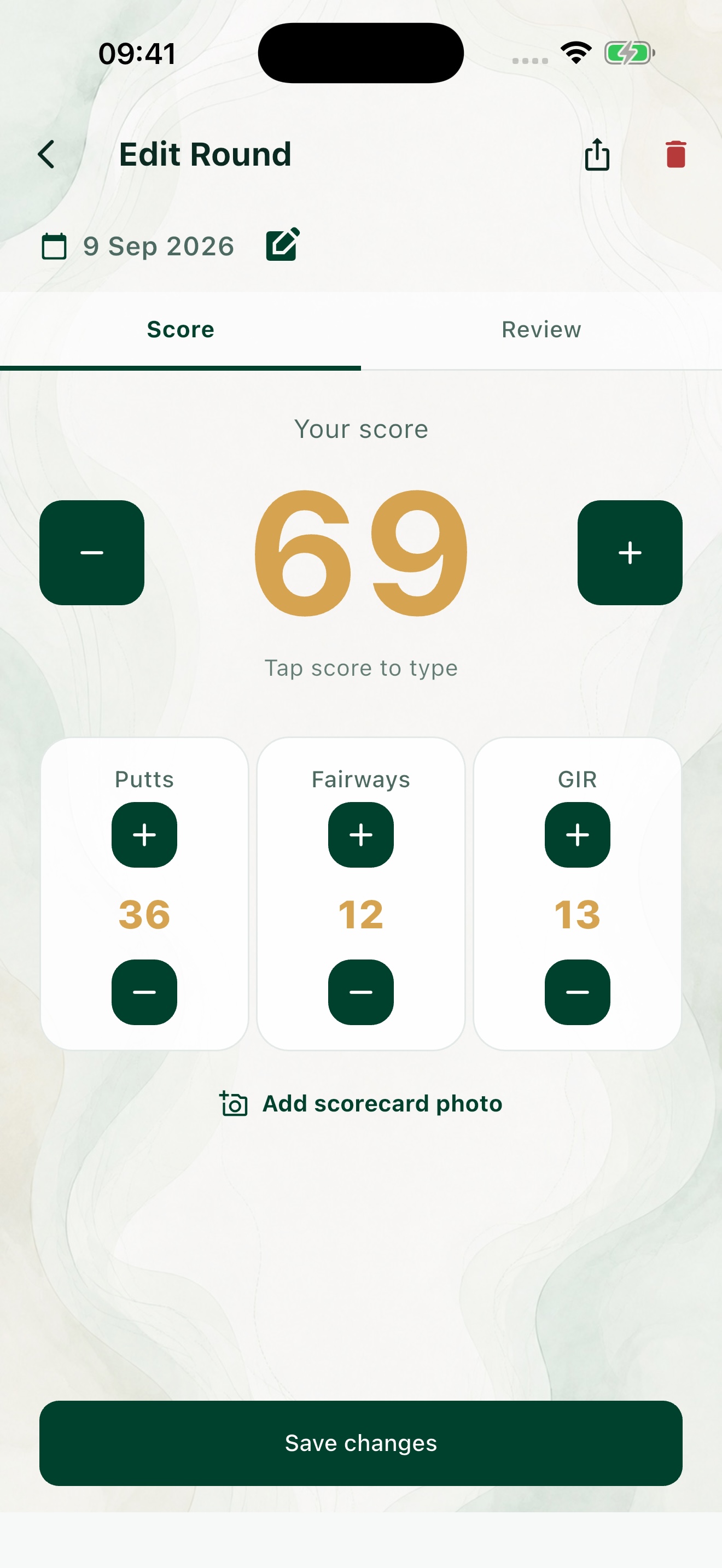 Record a round in the Fairway Footprint app